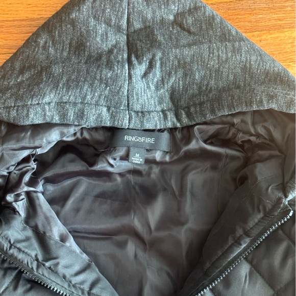 Ring of Fire Black diamond quilted hoodie jacket Black medium - Picture 3 of 4
